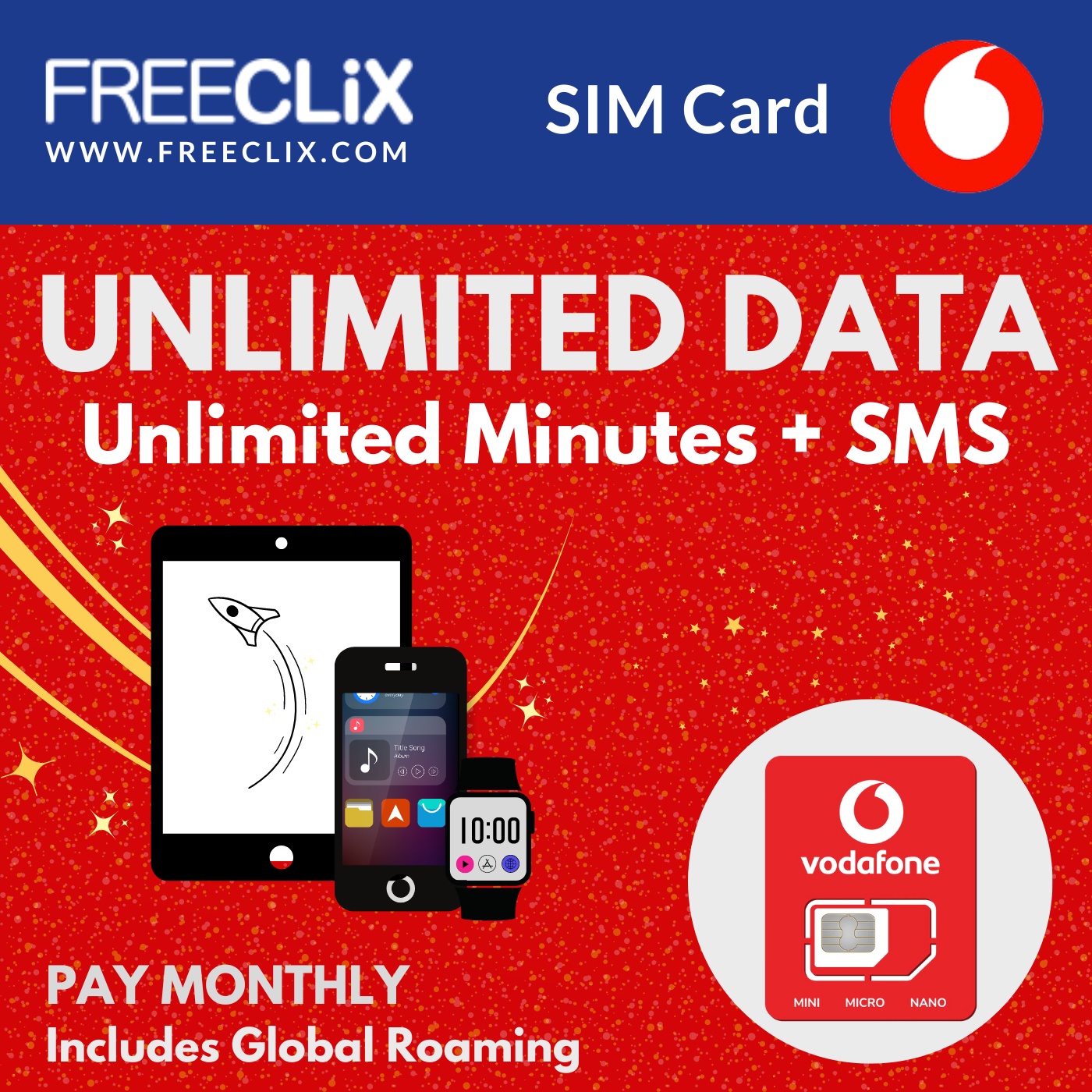 Vodafone Unlimited Data + Minutes & Texts + RLAH