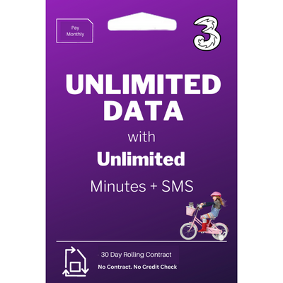 Three UK Unlimited Voice, Data + SMS - 30 Day Rolling
