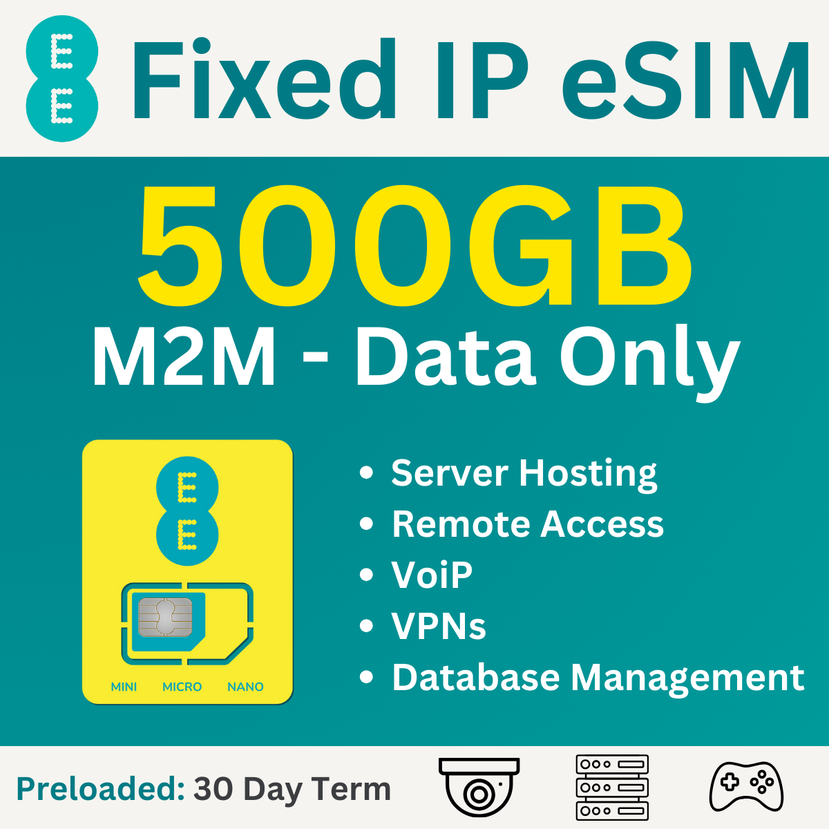 EE M2M Fixed IP 500GB sim