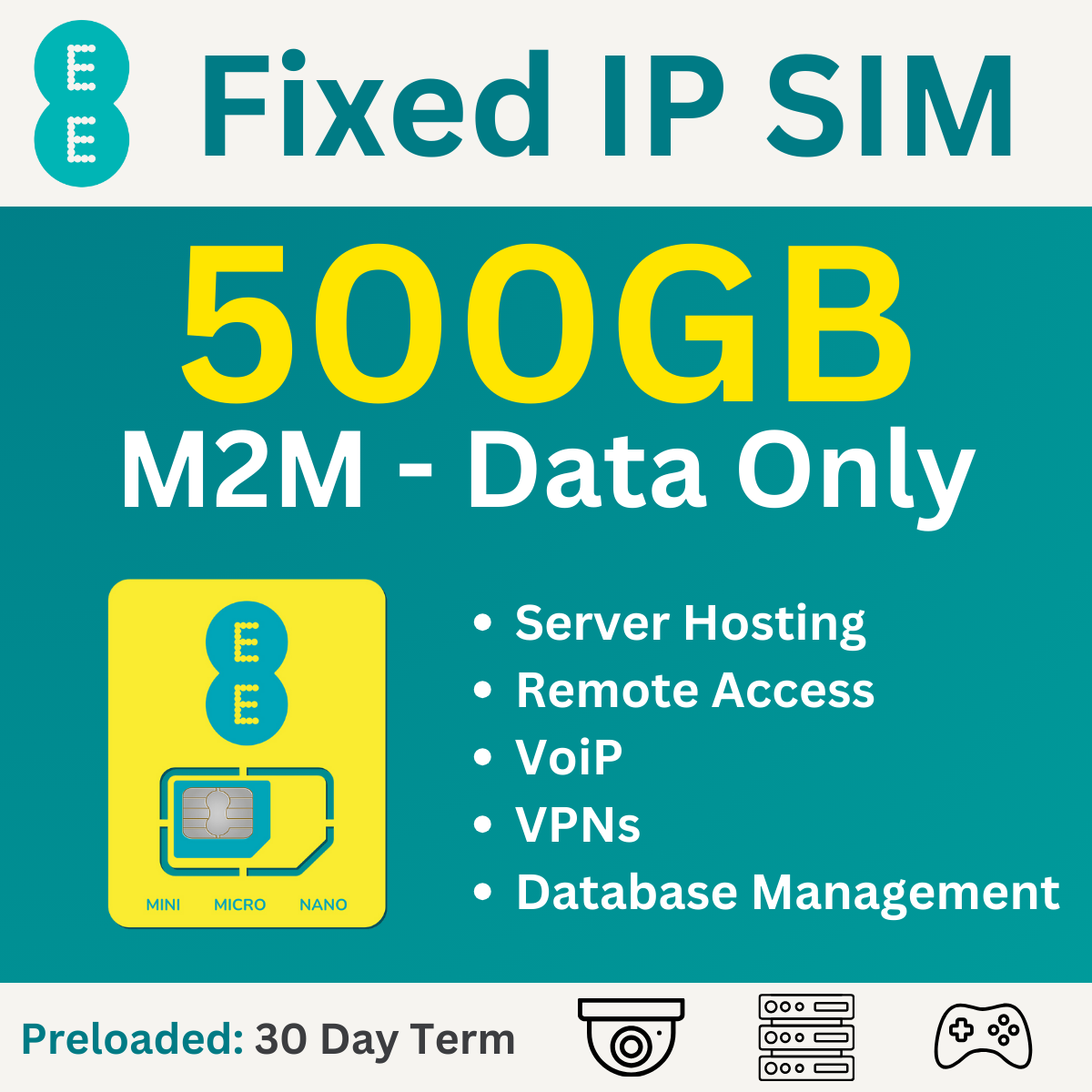 EE M2M Fixed IP 500GB sim