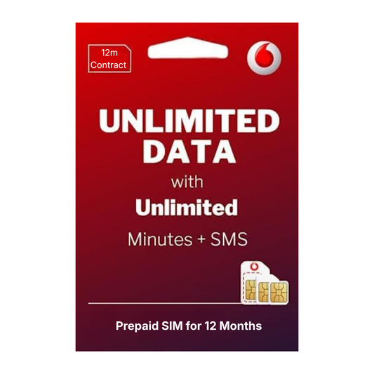 Vodafone Unlimited Data Sim 12 Month Preloaded Data SIM - UK Only - 4G/5G Mobile Broadband - For Routers, Tablets, Phones, Laptops + IoT Devices - £307.50 Annual Fee