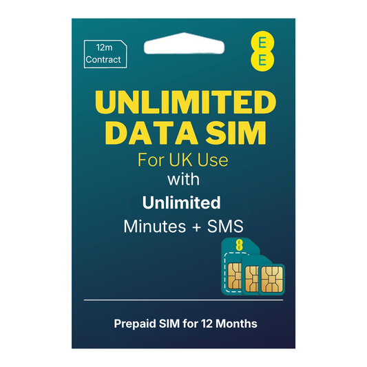 EE Unlimited Data Sim 12 Month Preloaded Data SIM - UK Only - 4G/5G Mobile Broadband - For Routers, Tablets, Phones, Laptops + IoT Devices