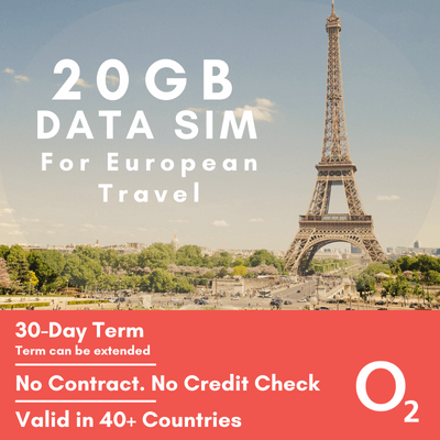20GB Data SIM + Calls for European Travel (Powered by O2)