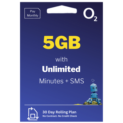 O2 5GB DATA + Unlimited calls and SMS.