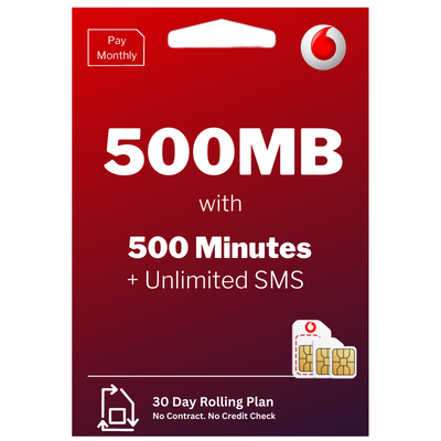 Vodafone 500MB DATA + 500 minutes of calls + Unlimited SMS.