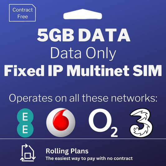 5GB Multinet Data Only with Fixed IP SIM card