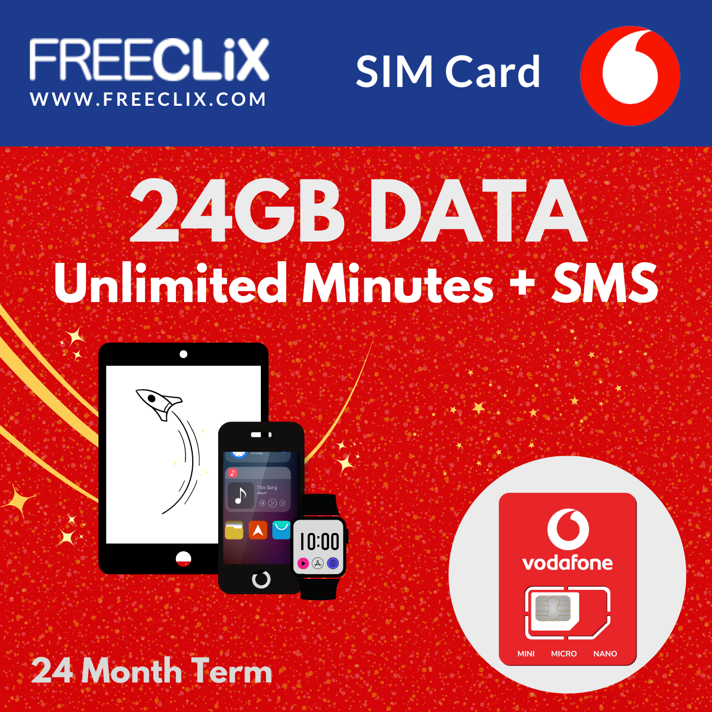 Vodafone 24GB Data + Unlimited Minutes & Texts