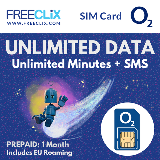 O2 Unlimited Data + Minutes & Texts + RLAH. Pre-paid.