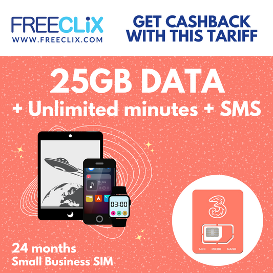 Three Business SIM £10pm 25GB Data + Unlimited Mins & Texts - 24 month