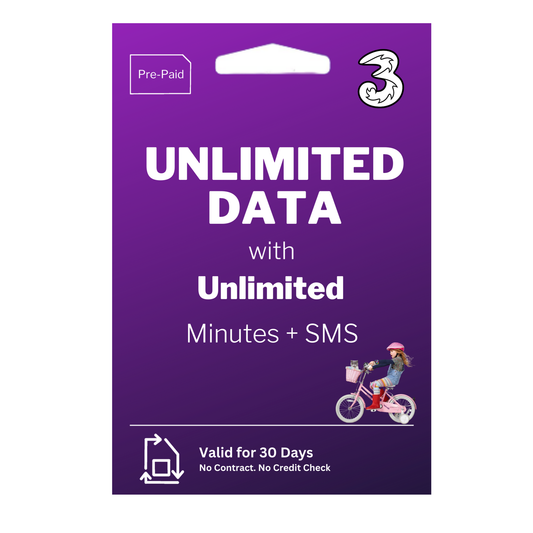 Three Sim Card - Prepaid Rolling Unlimited Data SIM for 30 days - £23.50 monthly