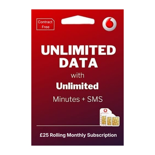 Vodafone Unlimited 4G/5G Voice & Data SIM Card - No Contract - £25.00 Rolling Subscription