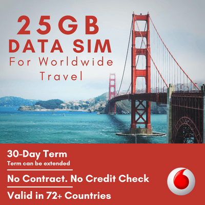 25GB Data Only SIM for Worldwide Travel (Powered by Vodafone)